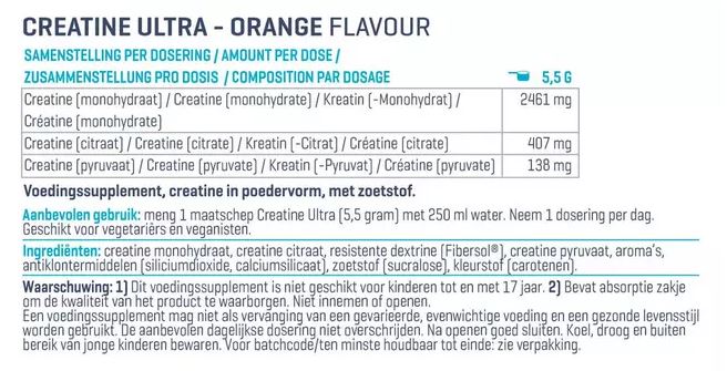 Voedingswaarde label Creatine Ultra van Body&Fit