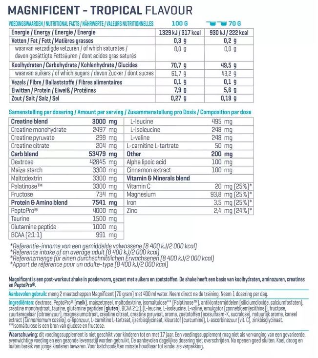 Voedingswaarde label Magnificant creatine van Body&Fit