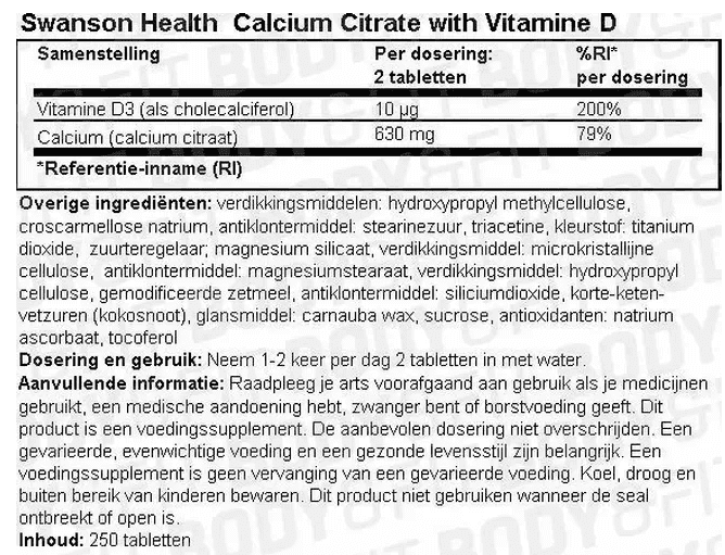 Voedings informatie Swanson calcium citrate en vitamine D