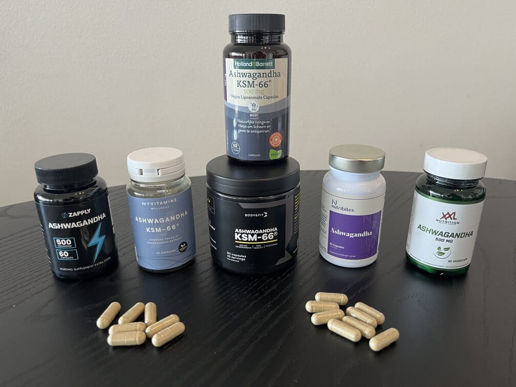 Ashwagandha van Zapply, My Protein, Holland & Barret, Body & Fit, Nutribites en XXL Nutrition in ashwagandha test van InfoFitness.nl