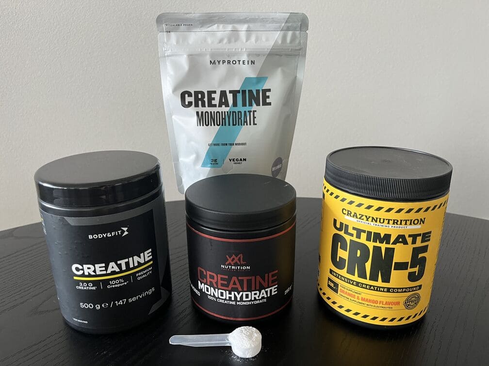 Ultimate CRN-5 van Crazy Nutrition, Creatine Monohydrate van My Protein, Creatine Creapure van Body & Fit en Creatine Monohydrate van XXL Nutrition in creatine test van InfoFitness.nl