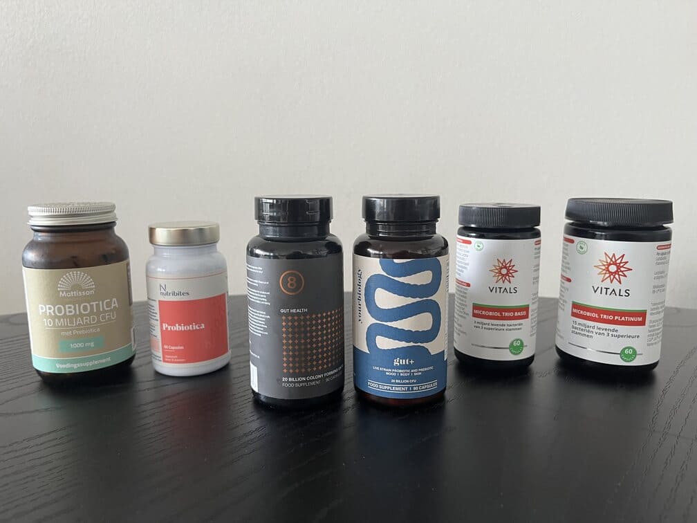 Gut+, Micriobiol Trio Basis en Micribiol Trio Platinum van Vitals, Biotics 8, probiotica van Nutribites en van Mattisson in beste probiotica test uitgevoerd door InfoFitness.nl