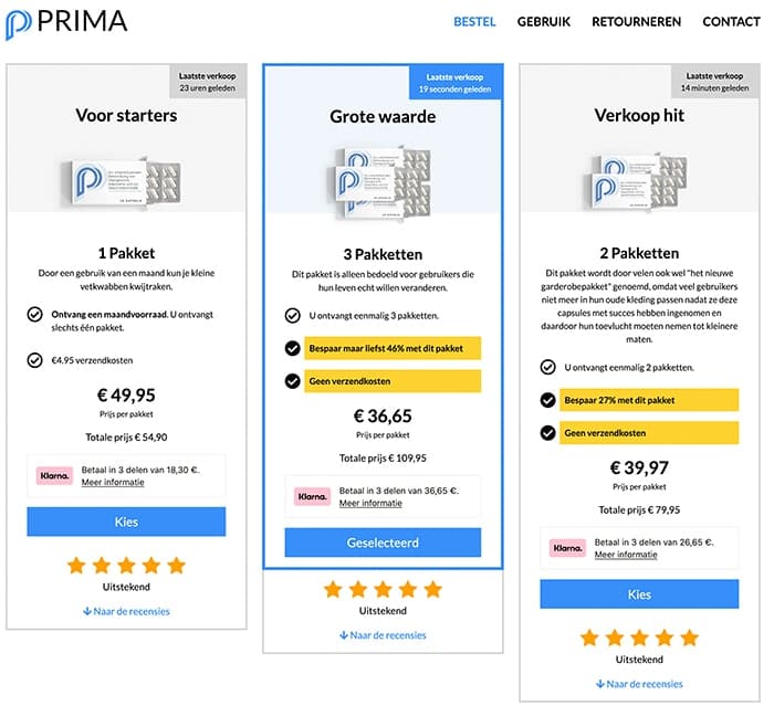 Prima Afslankpillen prijs