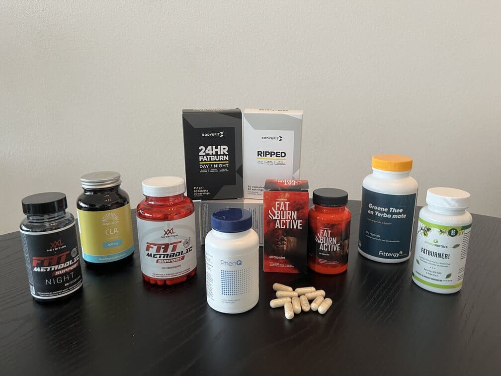 8 afslankpillen en fatburner supplementen in test door infofitness.nl (PhenQ, Fatburner van Natuurlijk Presteren, Fittergy, Fat Burn active, 24hr Fatburn & Ripped van Body & Fit, Fat Metabolic Support & Night van XXL Nutrition en CLA van Mattisson,