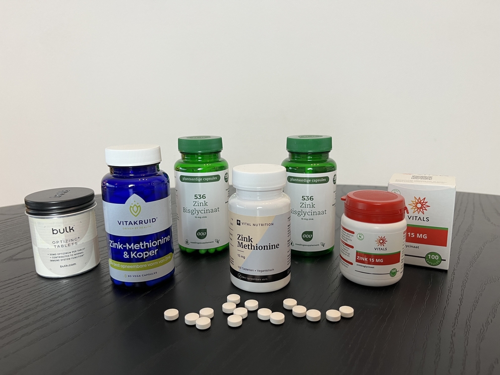 Zink van Vital Nutrition, AOV, Vitakruid, Vitals en Bulk in zink test van InfoFitness.nl