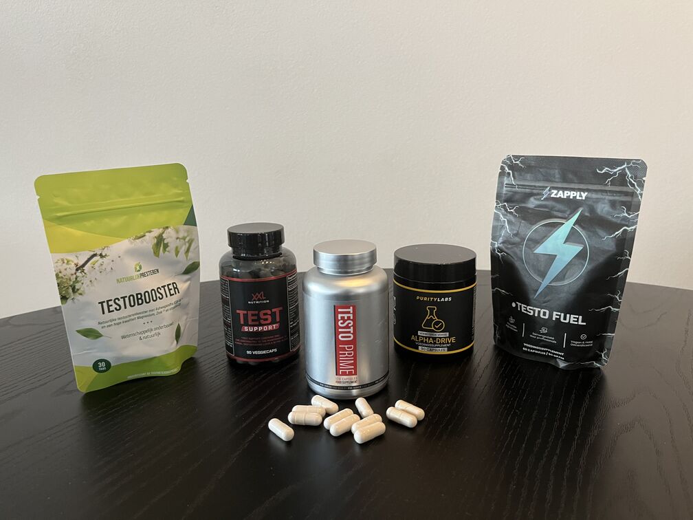 Beste testotseron pillen: Testobooster van Natuurlijk Presteren, Testo Prime en Testo Charge van Zapply, Test Suport van XXL Nutrition en Alpha Drive van Purity Labs in supplementen test van InfoFitness.nl