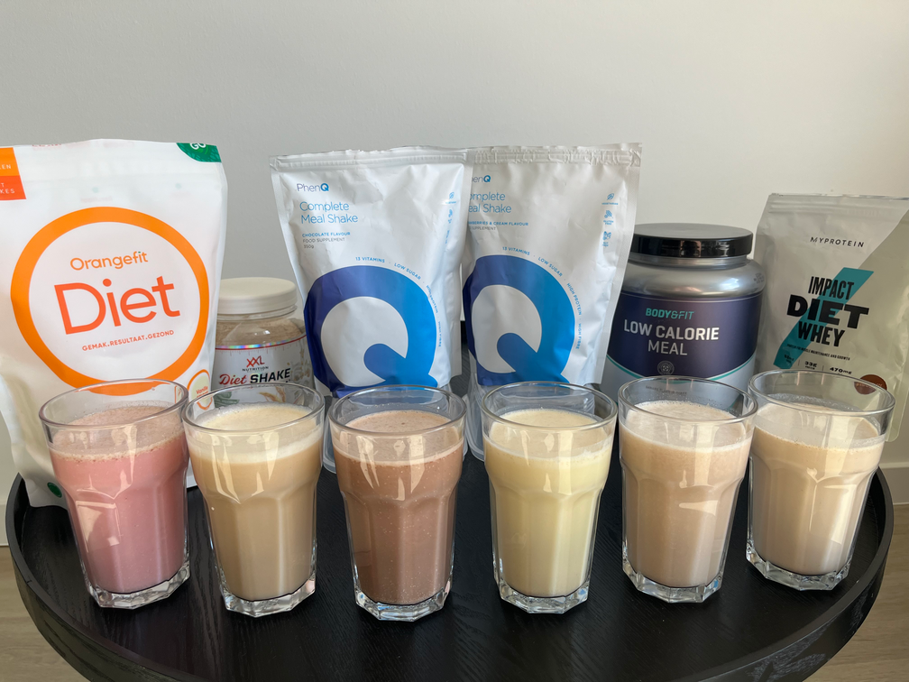 Beste afval shake test met PhenQ Complete Meal Shake, Orangefit Diet, XXL Nutrition Diet Shake, Impact Diet Whey Myprotein en Low Calorie Meal van Body & Fit door InfoFitness.nl