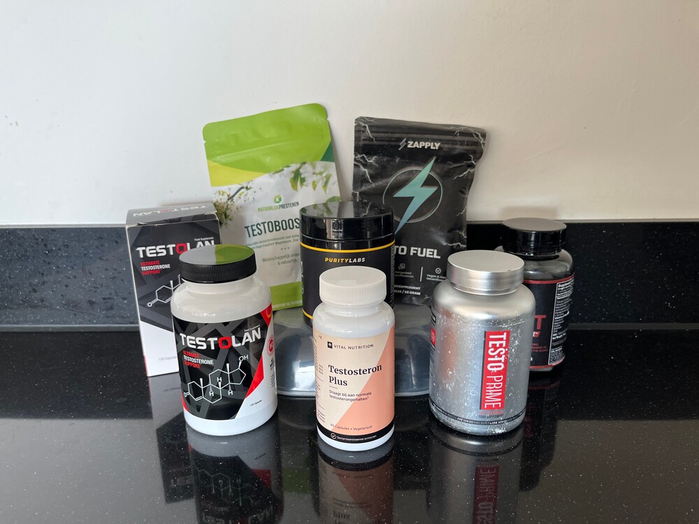 Testosteron Plus van Vital Nutrition Testobooster van Natuurlijk Presteren, Testo Prime en Testo Charge van Zapply, Alpha Drive van Puritylabs, Testolan en Test Support van XXL Nutrition in beste testosteron pillen test van InfoFitness.nl